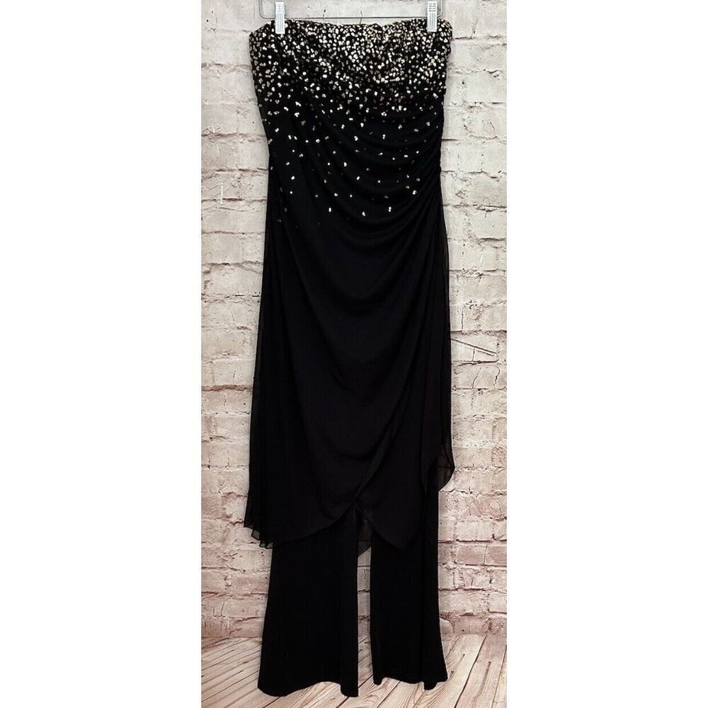 Vintage Black Strapless Jumpsuit Kiss Kiss Y2K 90s Disco Clubwear NEW Size S